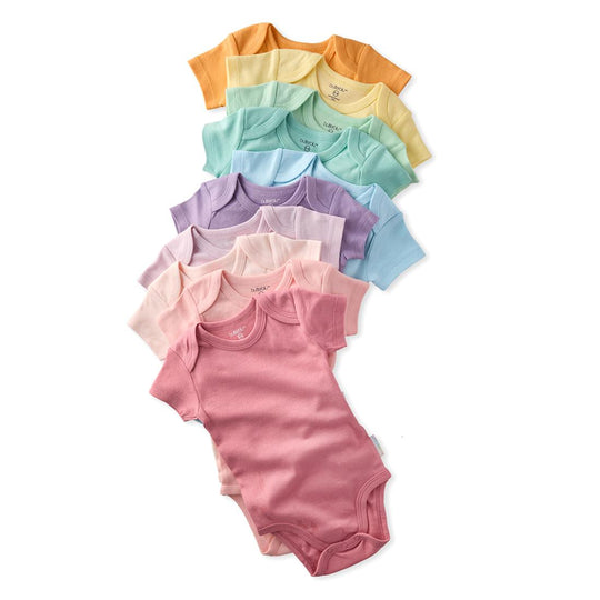 Avery - Short Sleeve Bodysuit, 10 Pack - Sunny Pink Rainbow banner