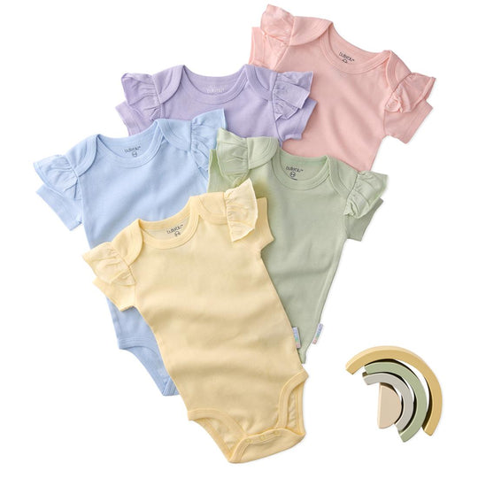 Rory - Ruffle Shoulder Short Sleeve Bodysuit, 5 Pack - Haze banner
