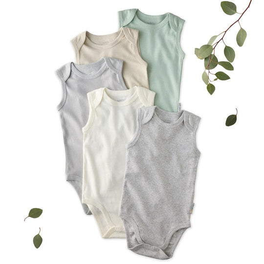 Sam - Sleeveless Bodysuits, 5 Pack - Seafoam banner