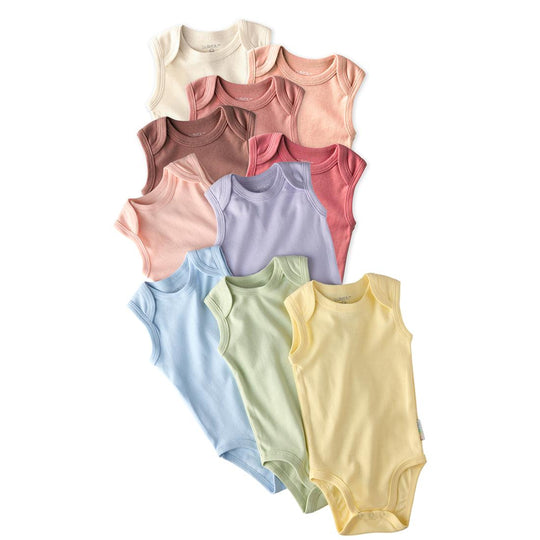 Sam - Sleeveless Bodysuits, 10 Pack - Sunset Haze Rainbow banner
