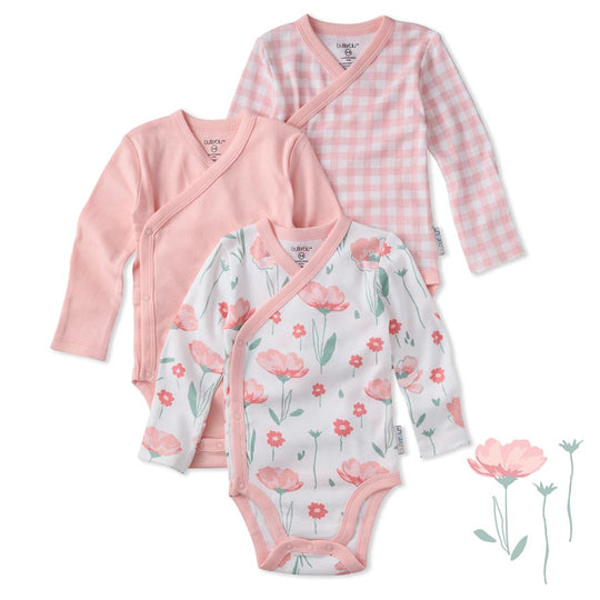 Sterling - Side Snap Bodysuit, 3 Pack - Floral Fields Check banner