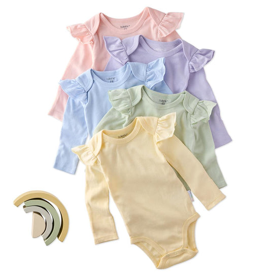 Ashley - Ruffle Shoulder Long Sleeve Bodysuit, 5 Pack - Haze banner