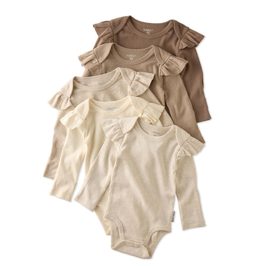 Ashley - Ruffle Shoulder Long Sleeve Bodysuit, 5 Pack - Natural banner
