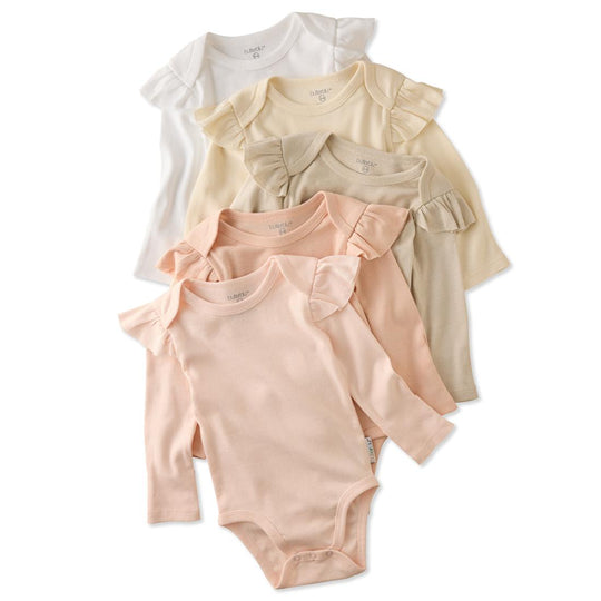 Ashley - Ruffle Shoulder Long Sleeve Bodysuit, 5 Pack - Pink Sunrise banner