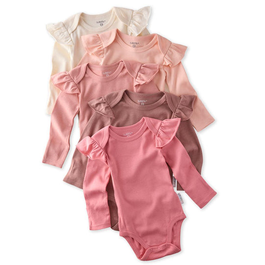 Ashley - Ruffle Shoulder Long Sleeve Bodysuit, 5 Pack - Sunset banner