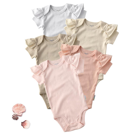 Rory - Ruffle Shoulder Short Sleeve Bodysuit, 5 Pack - Pink Sunrise banner