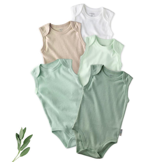 Sam - Sleeveless Bodysuits, 5 Pack - Sage banner