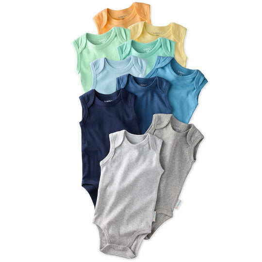 Sam - Sleeveless Bodysuits, 10 Pack - Sunny Blue Rainbow banner