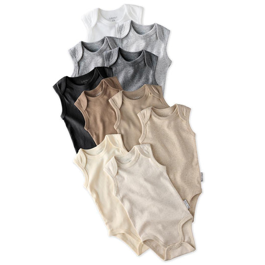 Sam - Sleeveless Bodysuits, 10 Pack - Stone Natural Rainbow banner